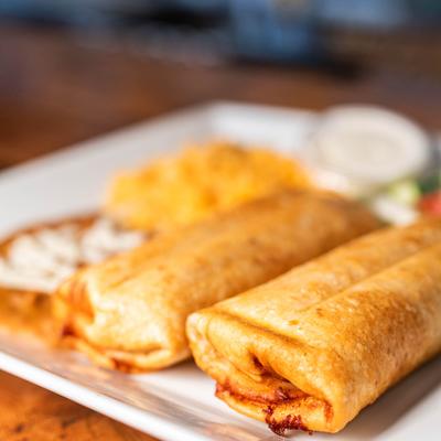 Chimichanga Dinner plate, close up.