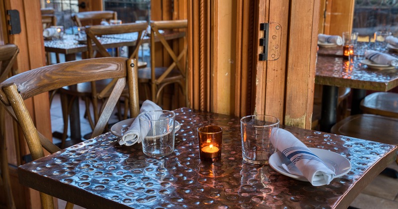 Dining table set for two guests close up