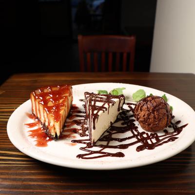 Deserts Cheese cake, Chocolate mousse and peanut butter cream pie.