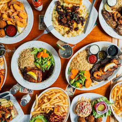 A top view of served food.