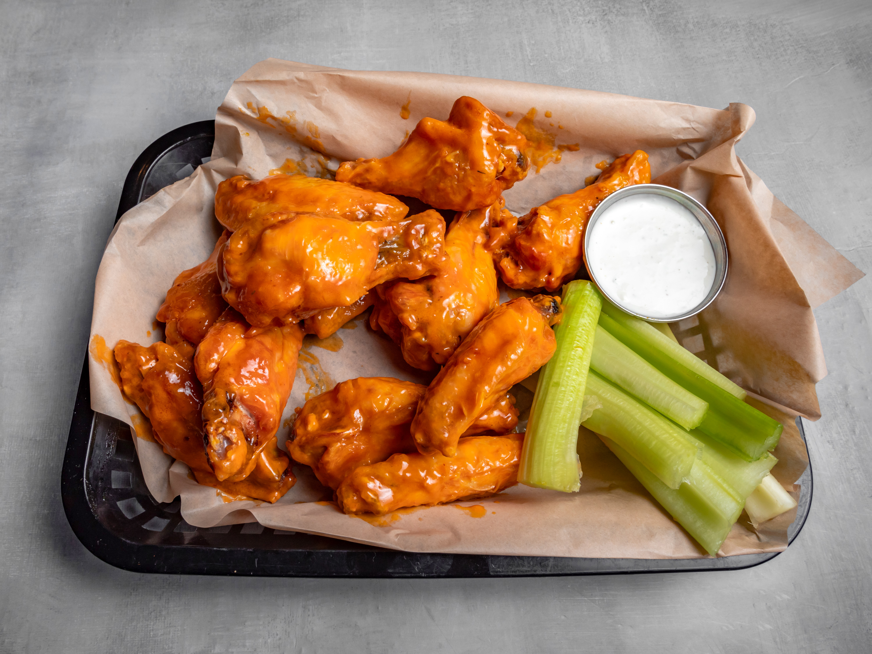 buffalo wings and celery sticks