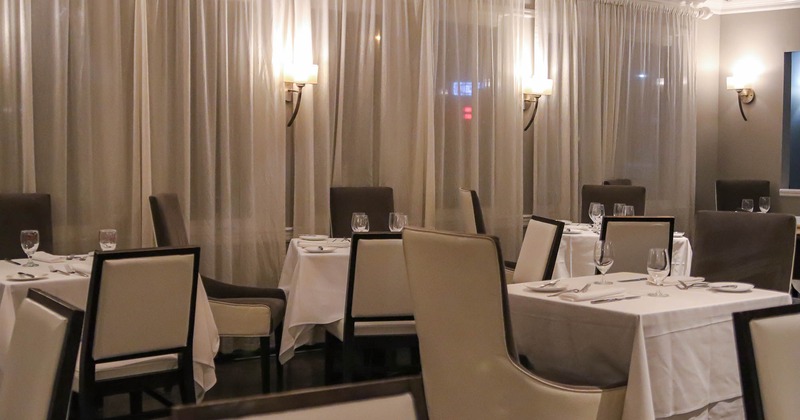 Interior, tables and chairs in dining area