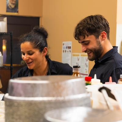 Kitchen staff working.