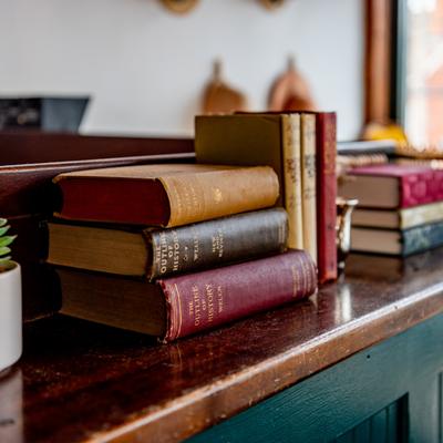 Interior, old books on a shelf
