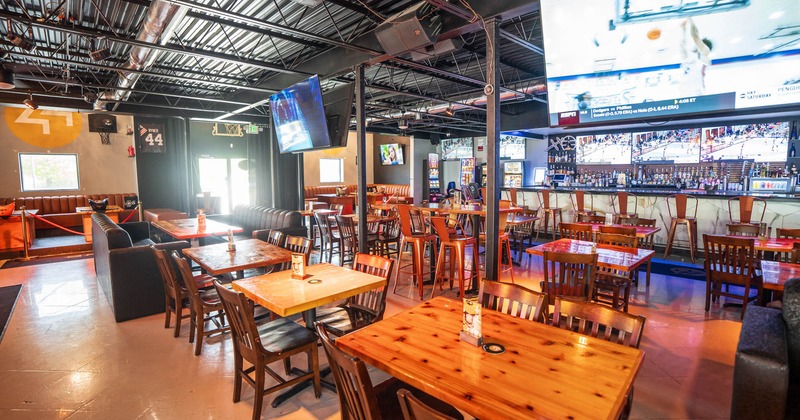 Interior dining space, tables and chairs