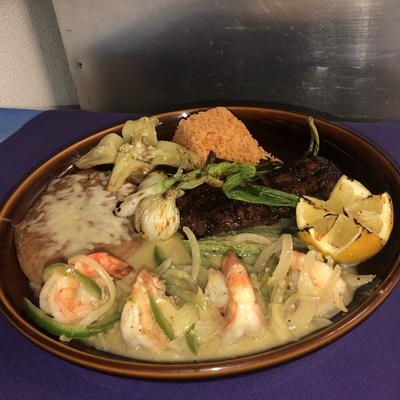 Shrimp crab enchiladas plate.