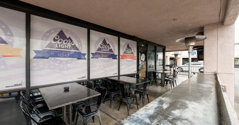 Exterior, diner tables and chairs on the sidewalk