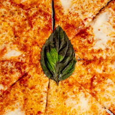Pizza Margherita, closeup.