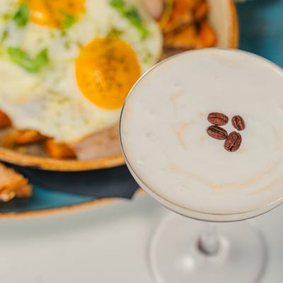 Espresso Martini, Country skillet in the background.