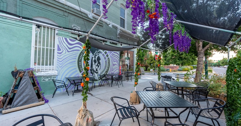 Exterior, patio, dining tables and chairs