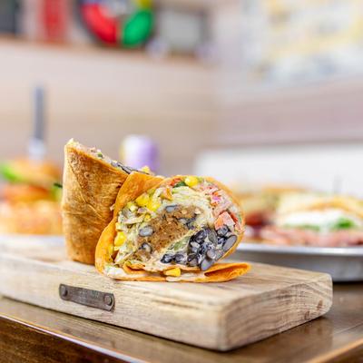 Southwest wrap on wooden plate