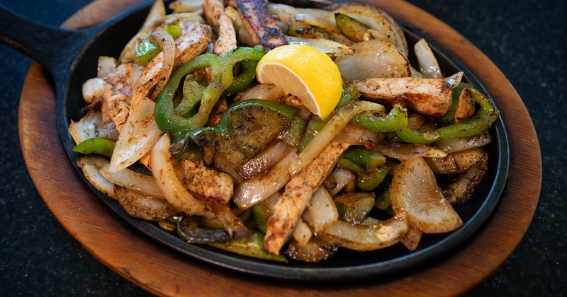 Chicken Fajitas, with sauteed onions, bell peppers, and zucchini