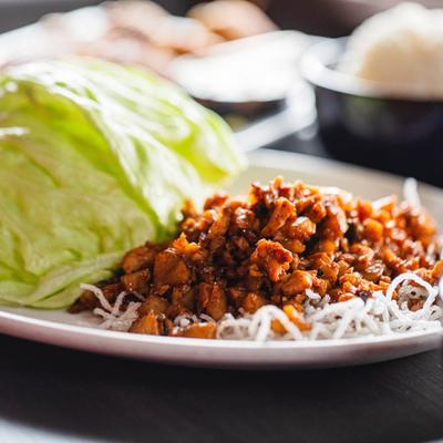 Minced chicken and vegetables, stir fried in a special sauce, served with lettuce cups.
