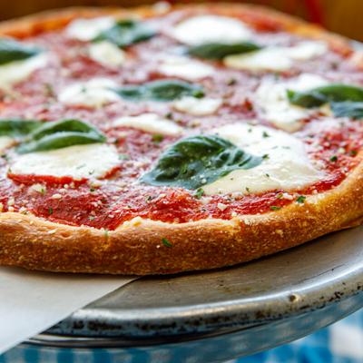 Close up of Margherita pizza.