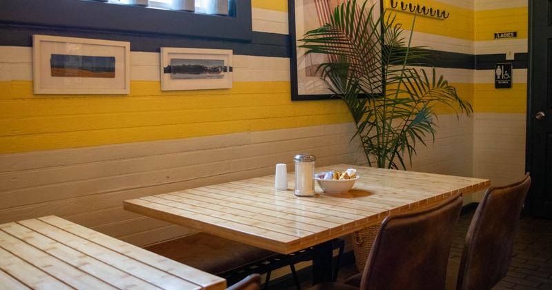 Interior, seating area, table ready for guests