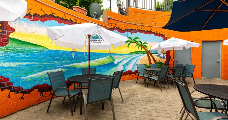 Exterior, tables with parasols