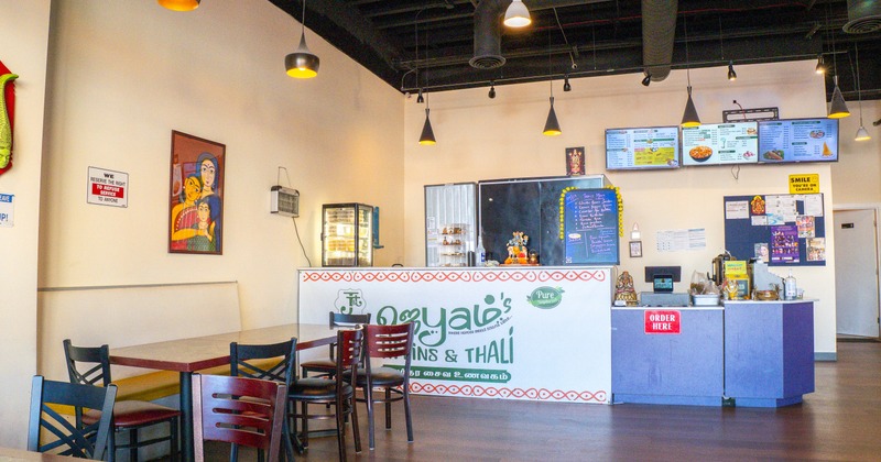 Diner area, tables, chairs, diner counter