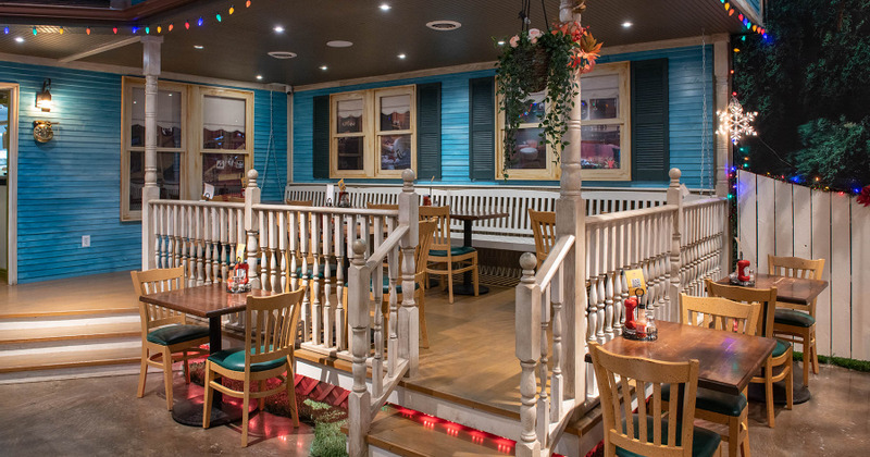 Interior, tables ready for guests