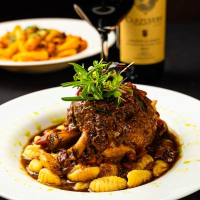 Braised veal shank with gnocchi.
