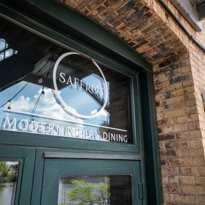 Exterior, window with logo