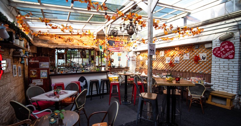 Rooftop room, bar and seating area