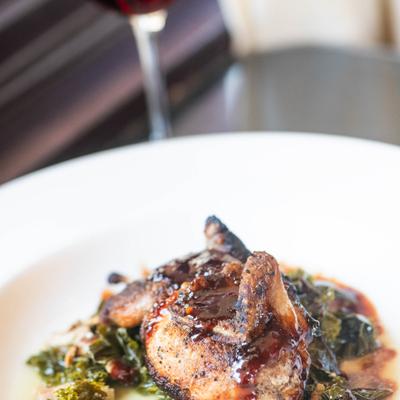 A served Stuffed Texas quail, angled view.