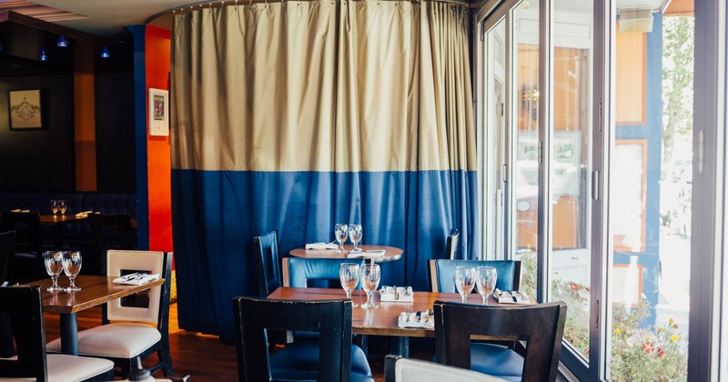 Interior, tables with table items for dining