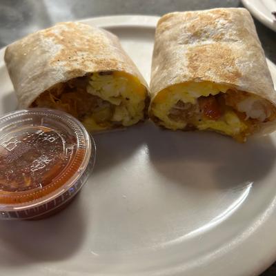 Breakfast Burrito with homemade Salsa.