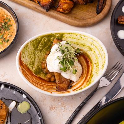 Multiple food plates.