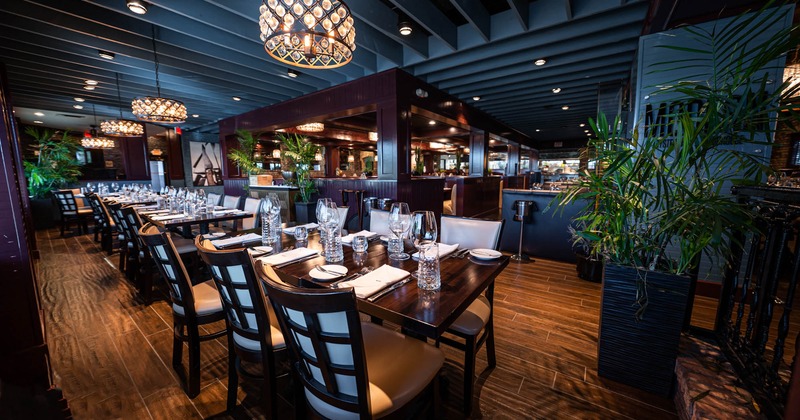 Inside, seating area with tables and chairs