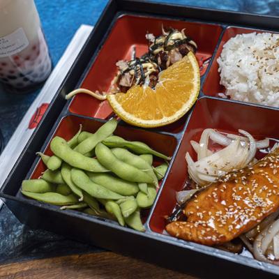 Close up of Japanese lunch box.