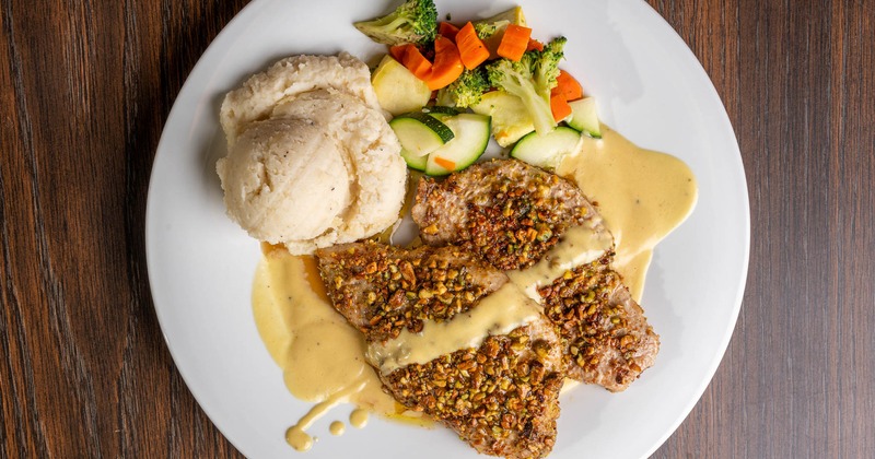 Pistachio salmon meal, top view