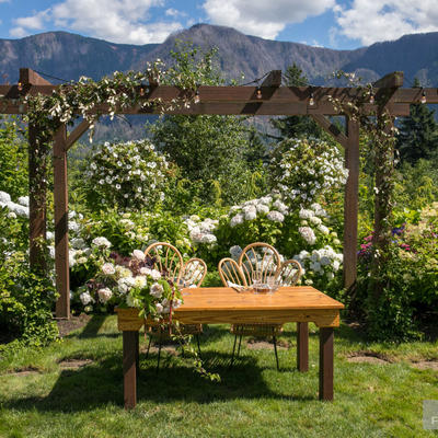Table for groom and bride with natural landscape in the back