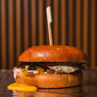 Egg Mushroom Volcano Burger.