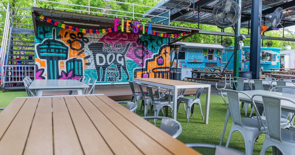 A vibrant outdoor seating area