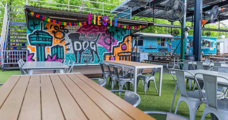 A vibrant outdoor seating area