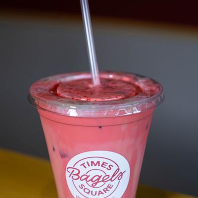 Rudolph Latte served in a plastic cup.