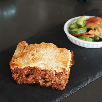 Plant based beef Moussaka.