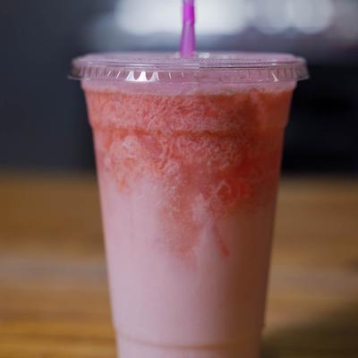 A pink smoothie.