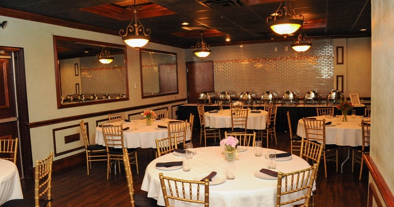 Banquet room with set tables
