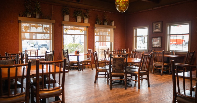 Interior, dining area with tables and chairs