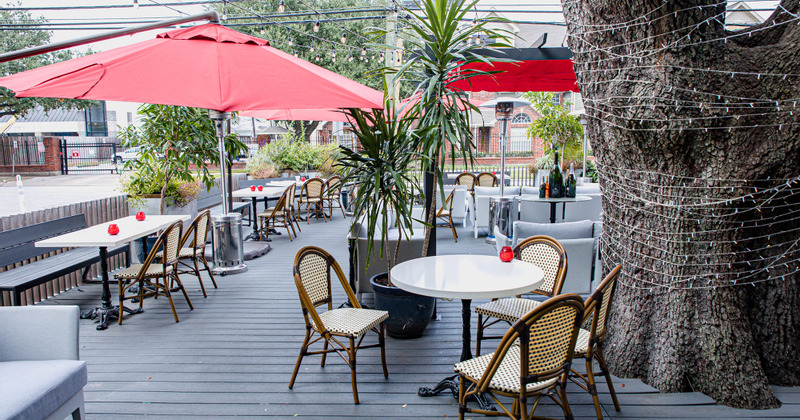 Patio area, tables ready for guests