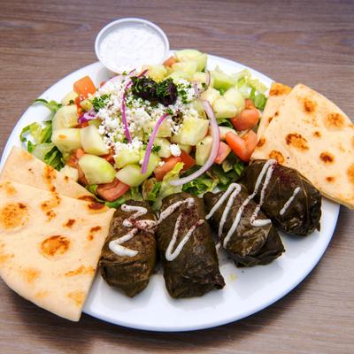 Meat Dolma Plate, sides of salad and pita bread