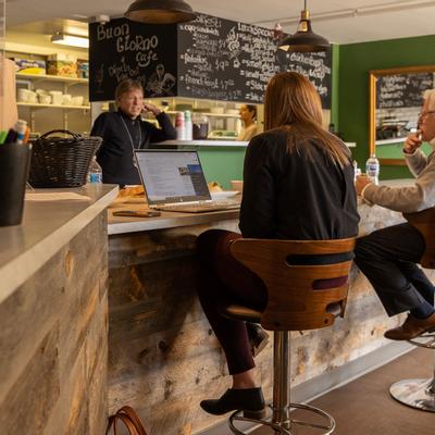 Guests sitting at the bar area
