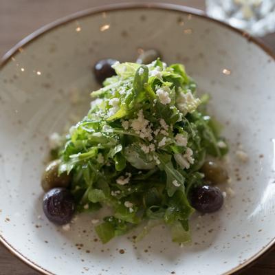 Ilios Salad - wild arugula, baby romaine, feta, lemon vinaigrette