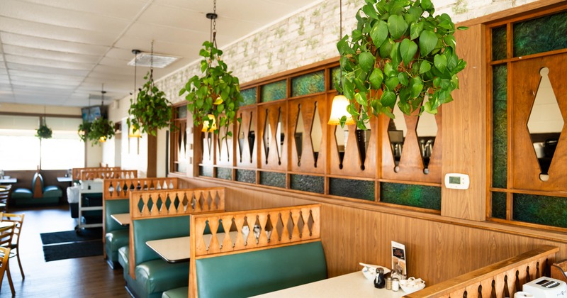 Interior, seating booths lined up