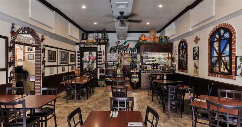 Interior, dining area with tables and chairs