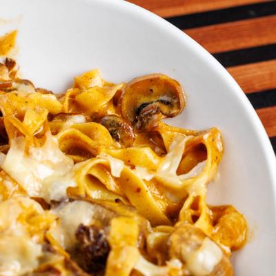 Creamy pasta with mushrooms.
