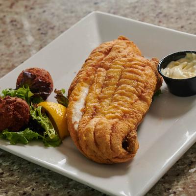 Fried flounder fish.