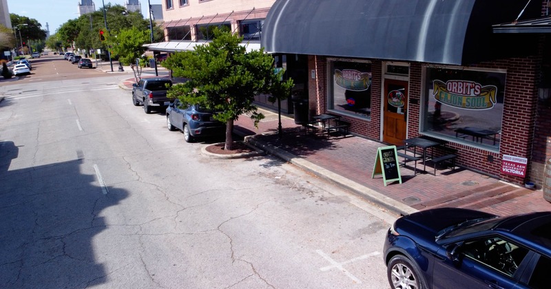 Aerial view to restaurant and street